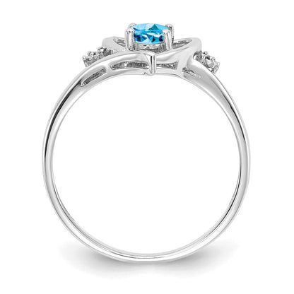 14k White Gold Blue Topaz and Real Diamond Heart Ring