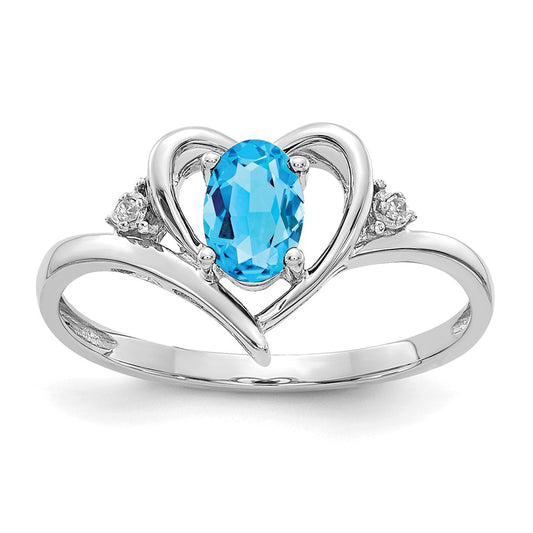 14K White Gold Blue Topaz And Diamond Heart Ring
