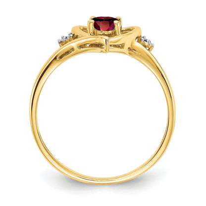14K Yellow Gold Garnet And Diamond Heart Ring