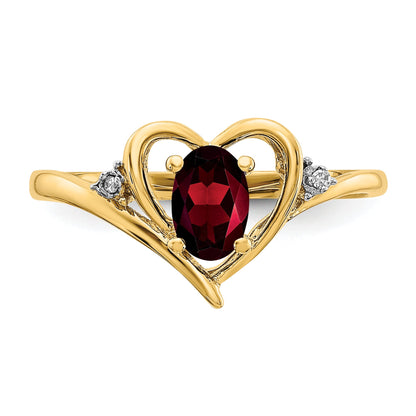14K Yellow Gold Garnet And Diamond Heart Ring