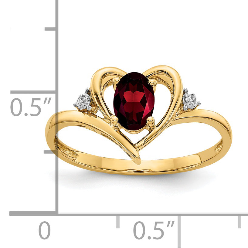 14K Yellow Gold Garnet And Diamond Heart Ring