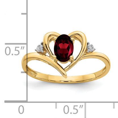 14K Yellow Gold Garnet And Diamond Heart Ring