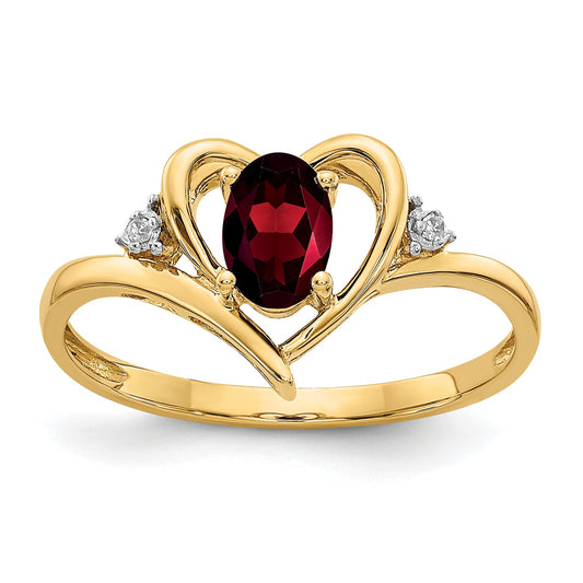 14K Yellow Gold Garnet And Diamond Heart Ring