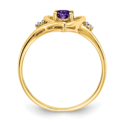 14K Yellow Gold Amethyst And Diamond Heart Ring