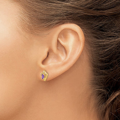 14K Yellow Gold Amethyst And Diamond Heart Earrings