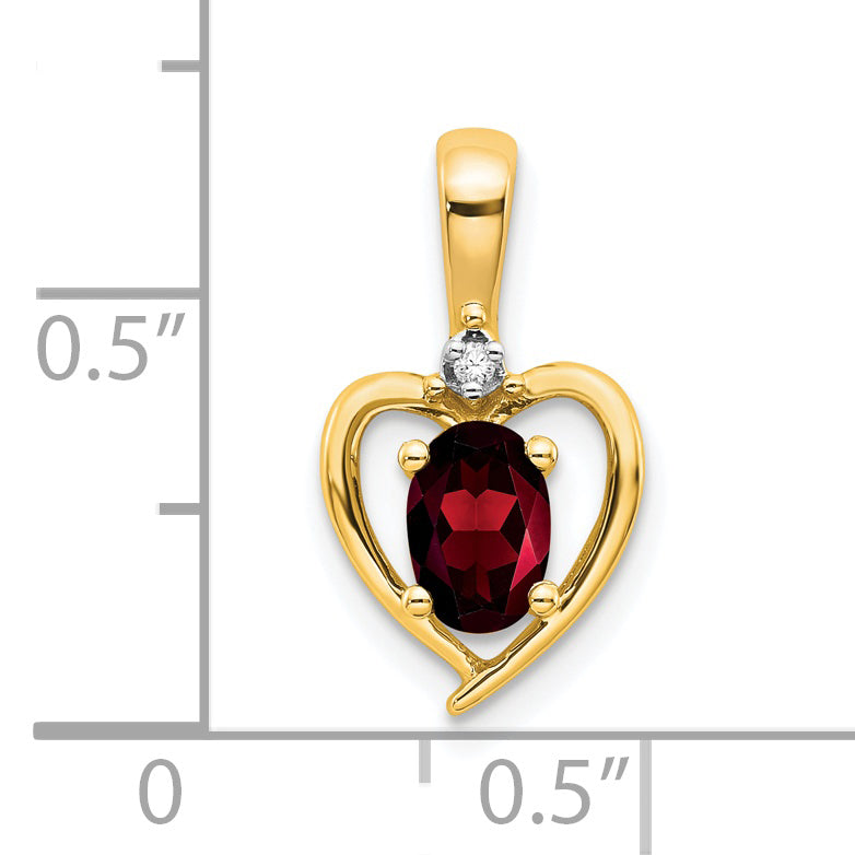 14K Yellow Gold Garnet And Diamond Heart Pendant