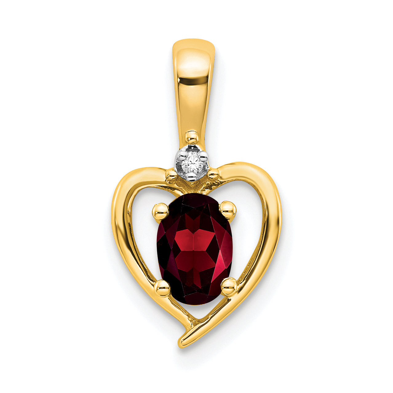 14K Yellow Gold Garnet And Diamond Heart Pendant