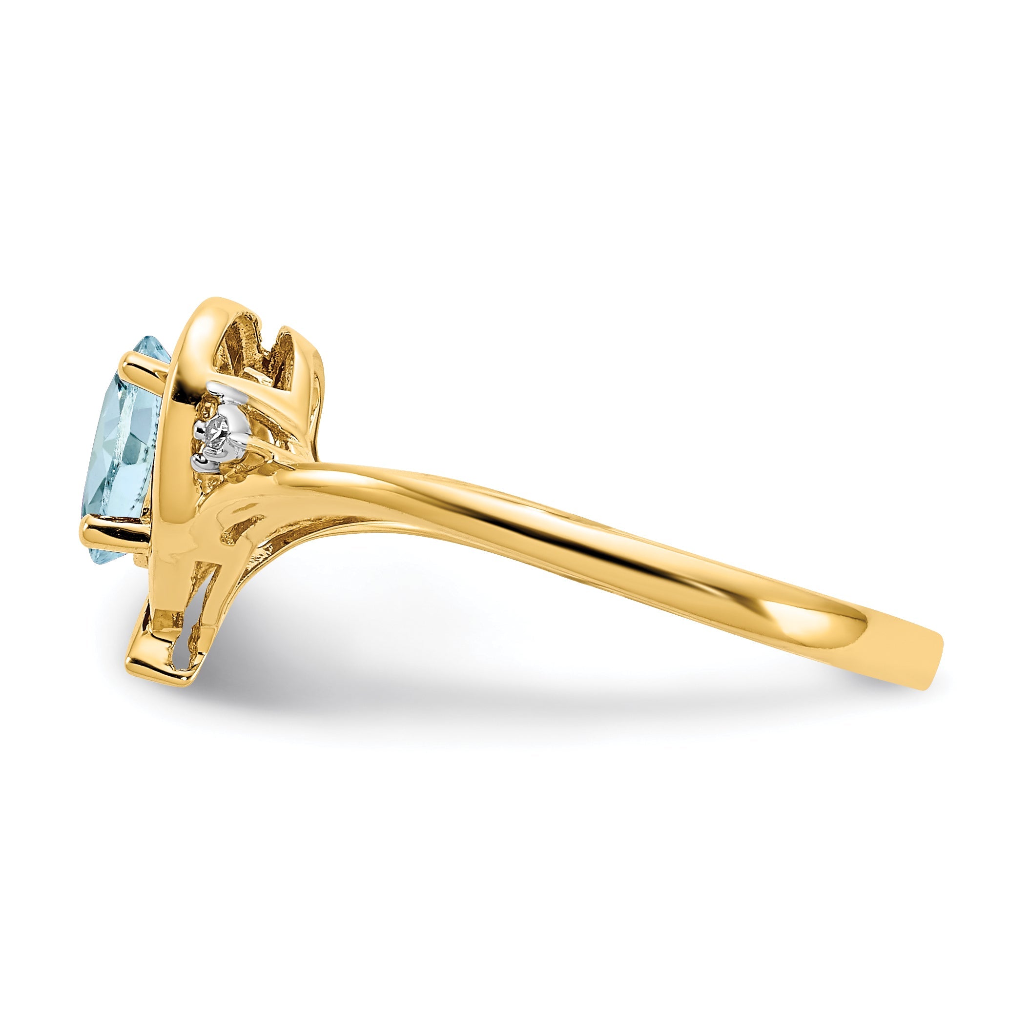 14K Yellow Gold Aquamarine And Diamond Heart Ring