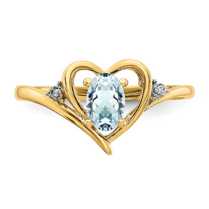 14K Yellow Gold Aquamarine And Diamond Heart Ring