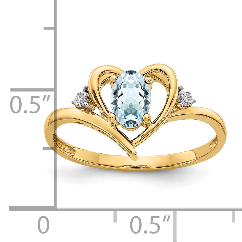 14K Yellow Gold Aquamarine And Diamond Heart Ring