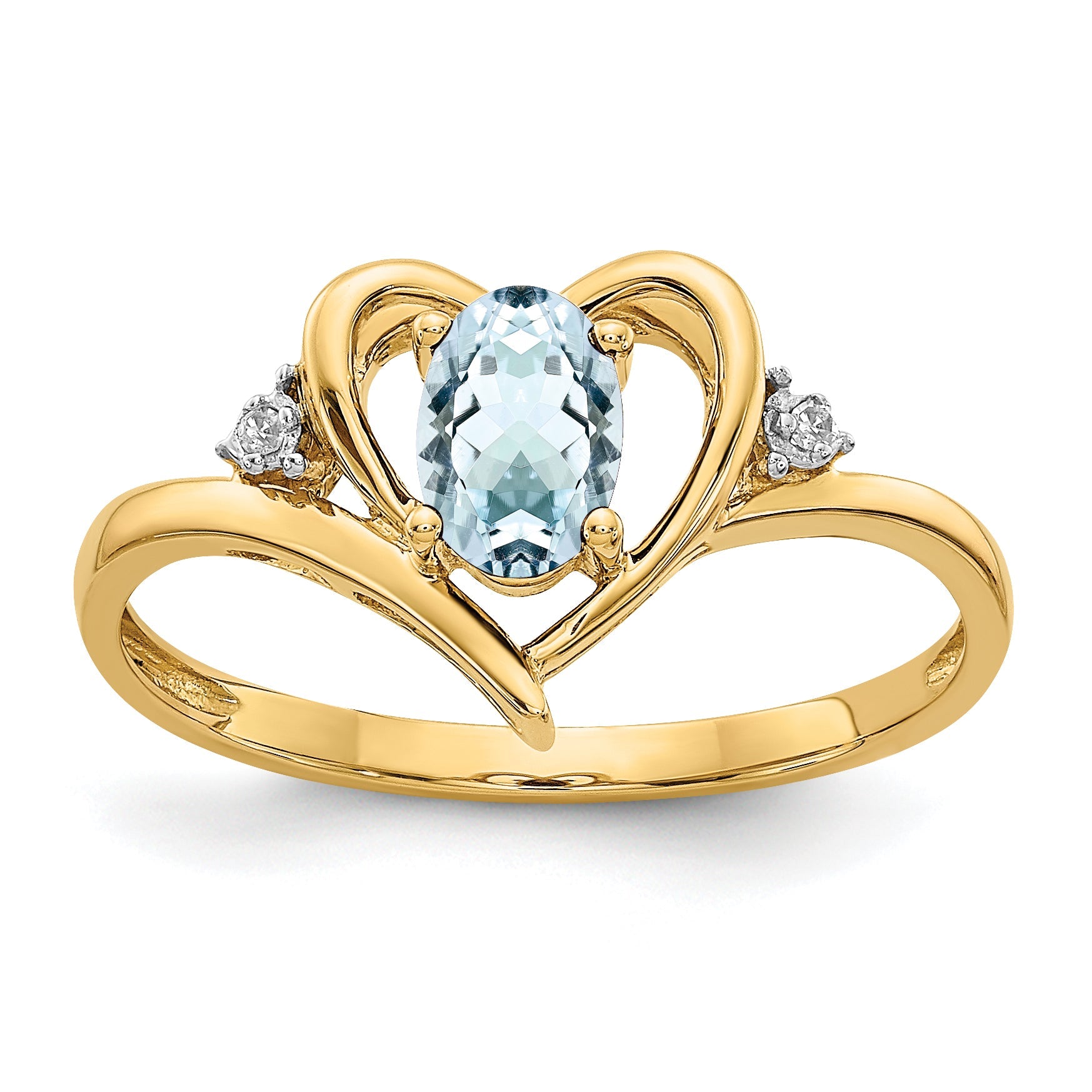 14K Yellow Gold Aquamarine And Diamond Heart Ring