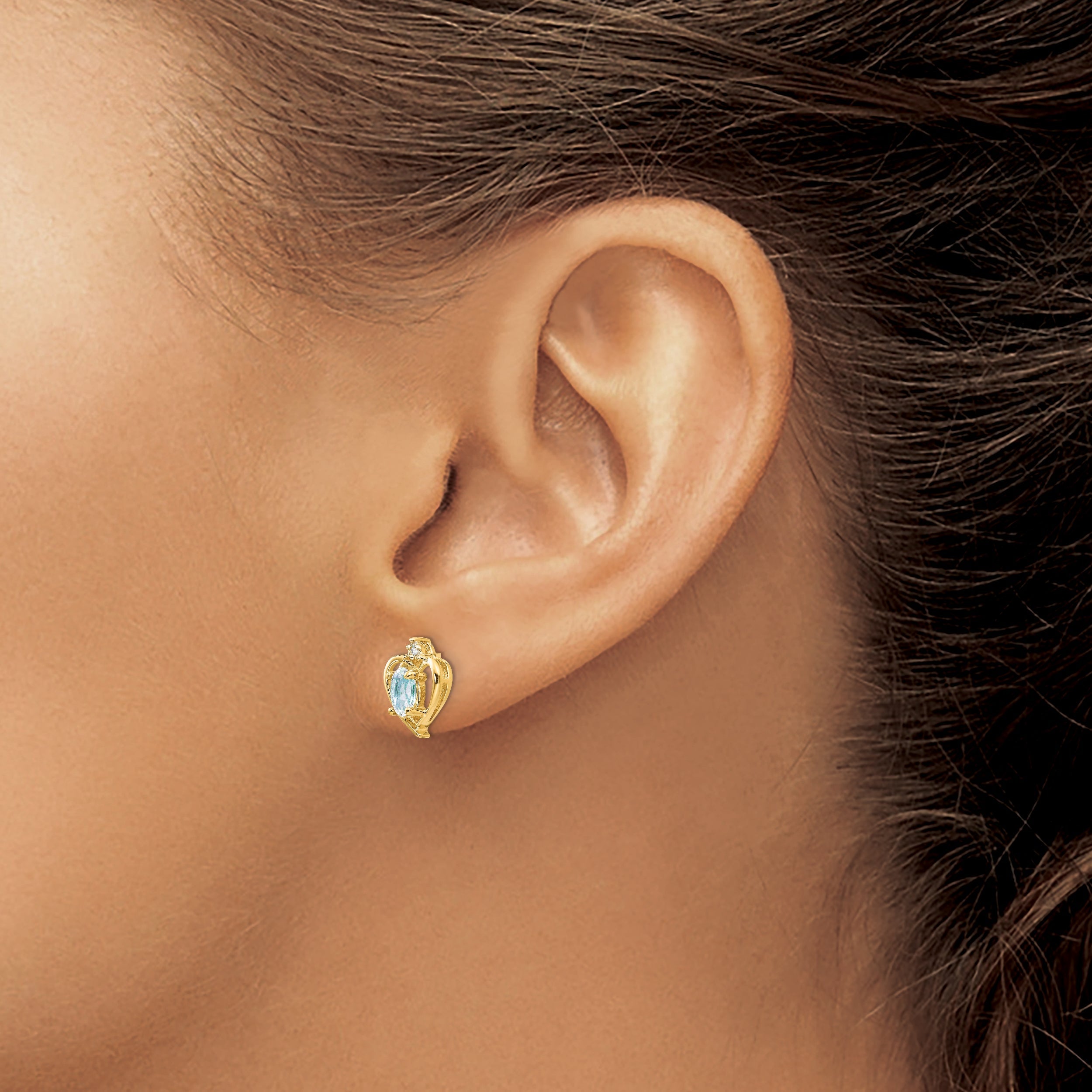 14K Yellow Gold Aquamarine And Diamond Heart Earrings