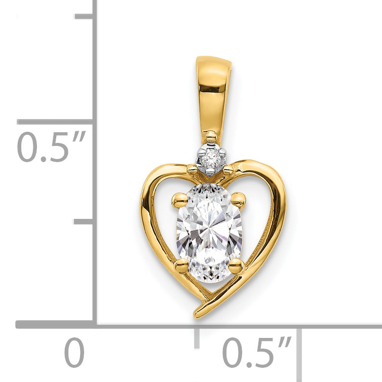 14K Yellow Gold White Topaz And Diamond Heart Pendant
