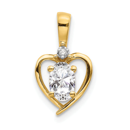 14K Yellow Gold White Topaz And Diamond Heart Pendant