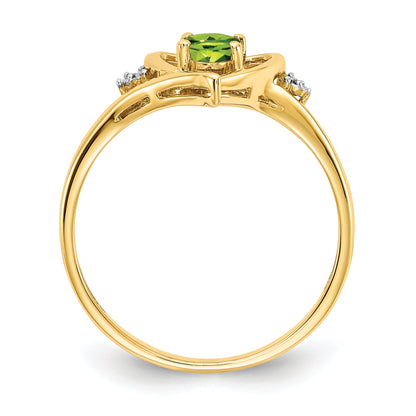 14K Yellow Gold Peridot And Diamond Heart Ring