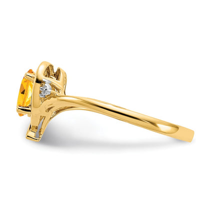 14K Yellow Gold Citrine And Diamond Heart Ring