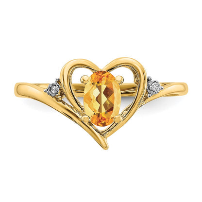 14K Yellow Gold Citrine And Diamond Heart Ring