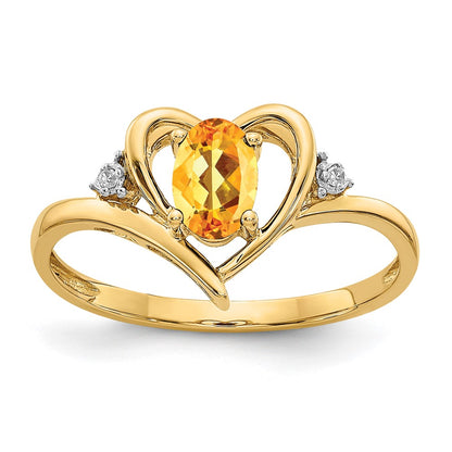 14K Yellow Gold Citrine And Diamond Heart Ring