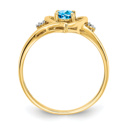 14K Yellow Gold Blue Topaz And Diamond Heart Ring