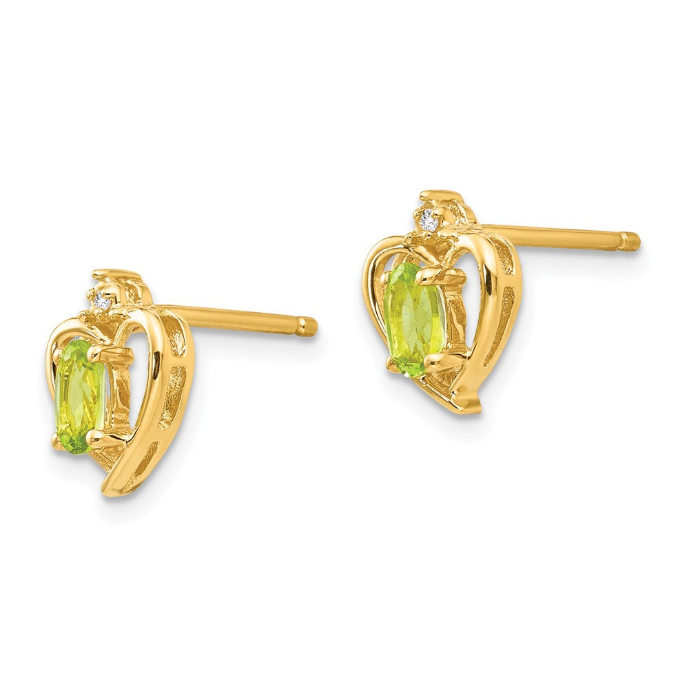 14K Yellow Gold Peridot And Diamond Heart Earrings