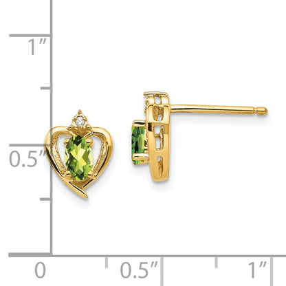 14K Yellow Gold Peridot And Diamond Heart Earrings