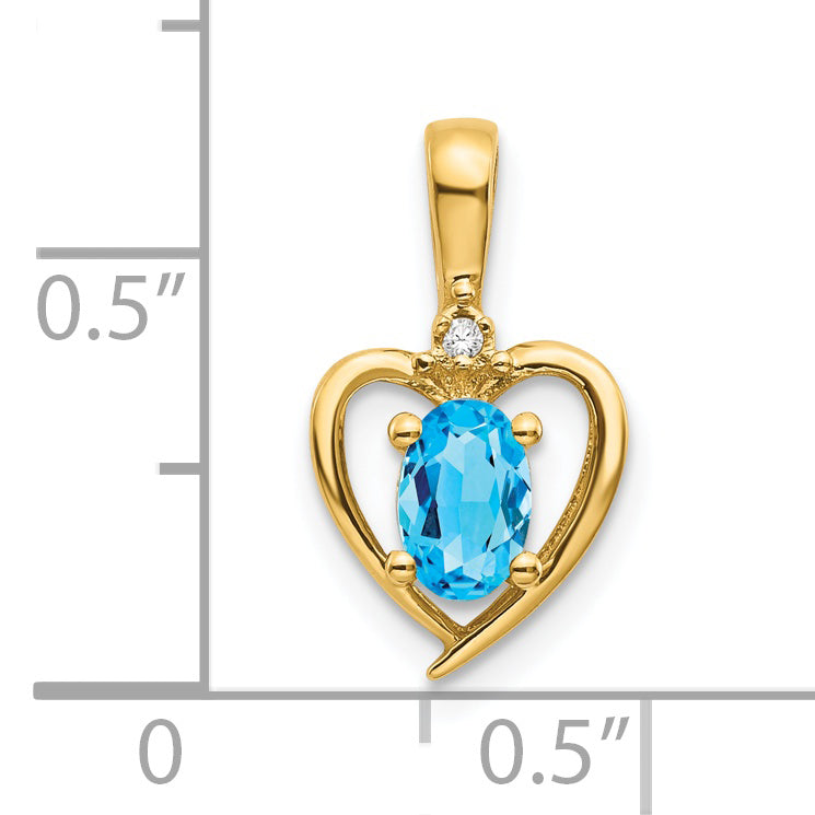14K Yellow Gold Blue Topaz And Diamond Heart Pendant