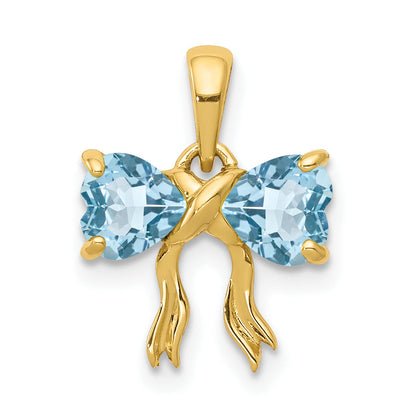 14k Yellow Gold 14k Gold Polished Light Swiss Blue Topaz Bow Pendant