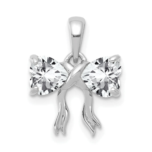 14k White Gold 14k White Gold Polished White Topaz Bow Pendant