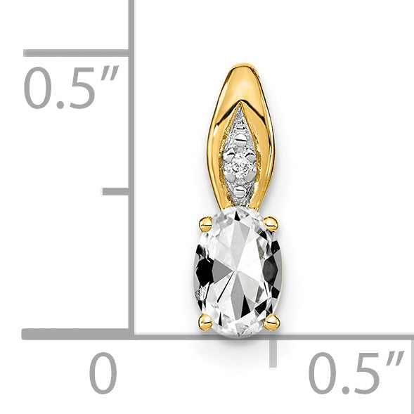 14k Yellow Gold 14k White Topaz and Diamond Pendant