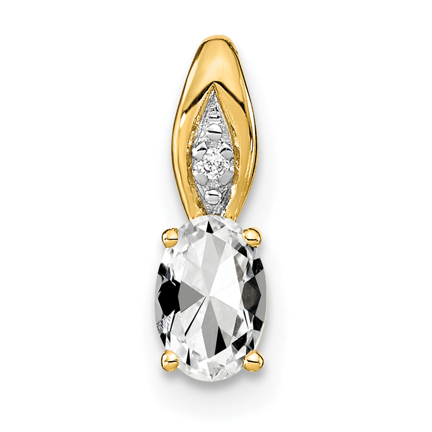 14k Yellow Gold 14k White Topaz and Diamond Pendant