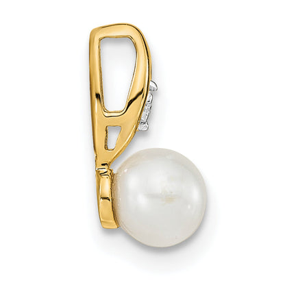 14k Yellow Gold 14k FW Cultured Pearl and Diamond Pendant