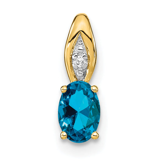 14k Yellow Gold 14k Blue Topaz and Diamond Pendant