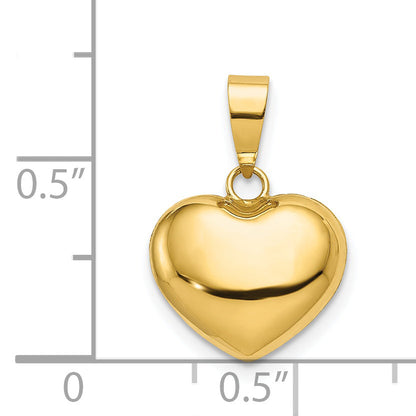 14K Yellow Gold Polished 3 D Puffed Heart Pendant