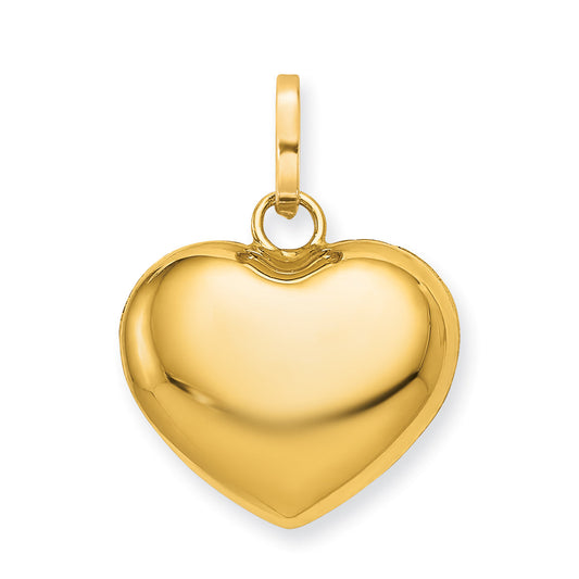 14K Yellow Gold Polished 3 D Puffed Heart Pendant