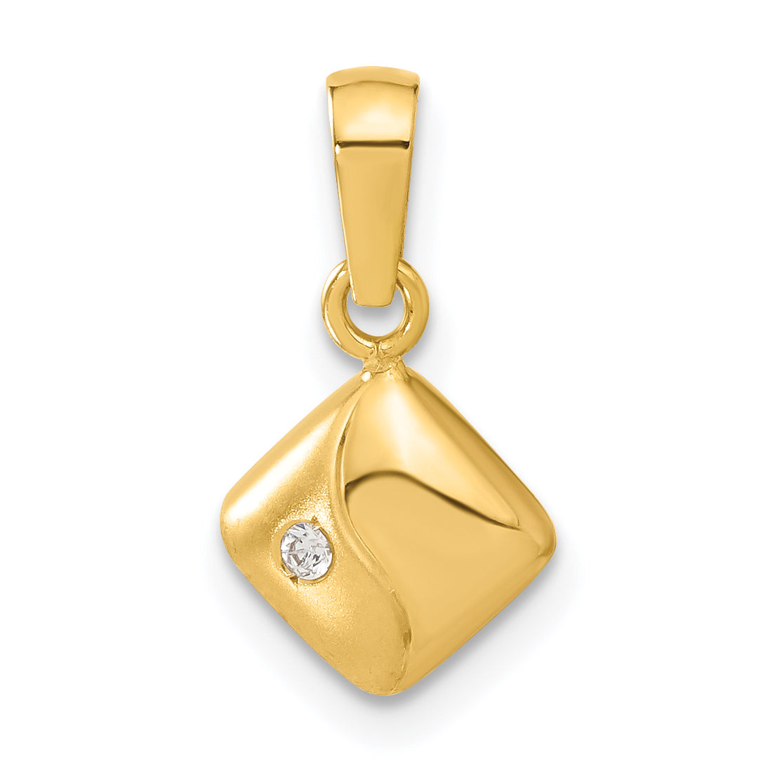 14k Yellow Gold 14ky Satin & Polished CZ Pendant