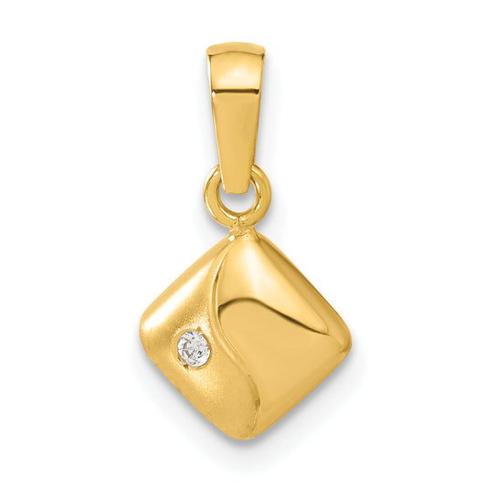 14k Yellow Gold 14ky Satin & Polished CZ Pendant