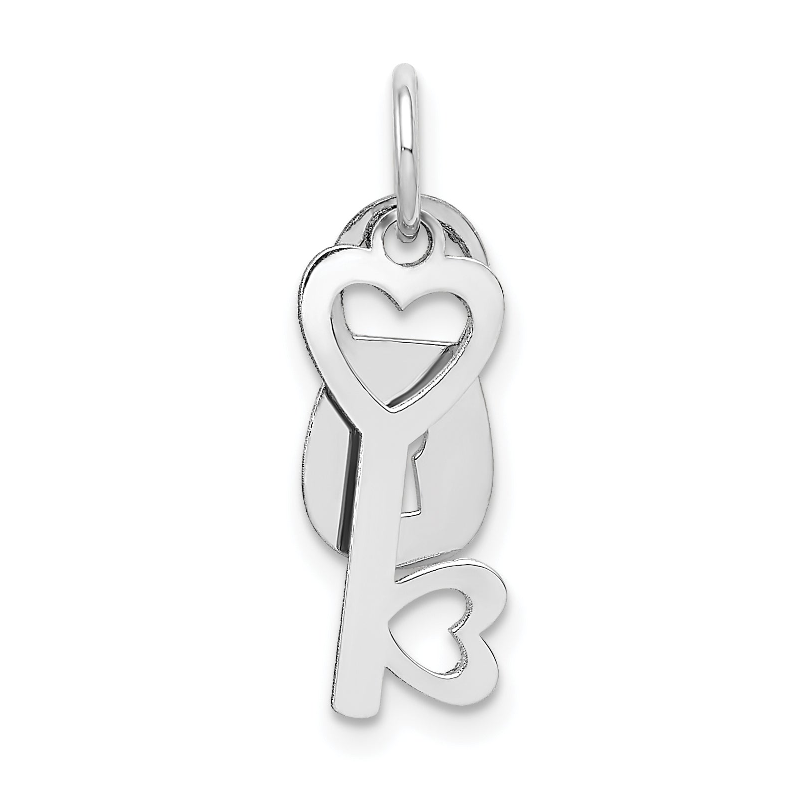 14k White Gold 14k White Gold Polished Moveable Lock and Heart Key Charm
