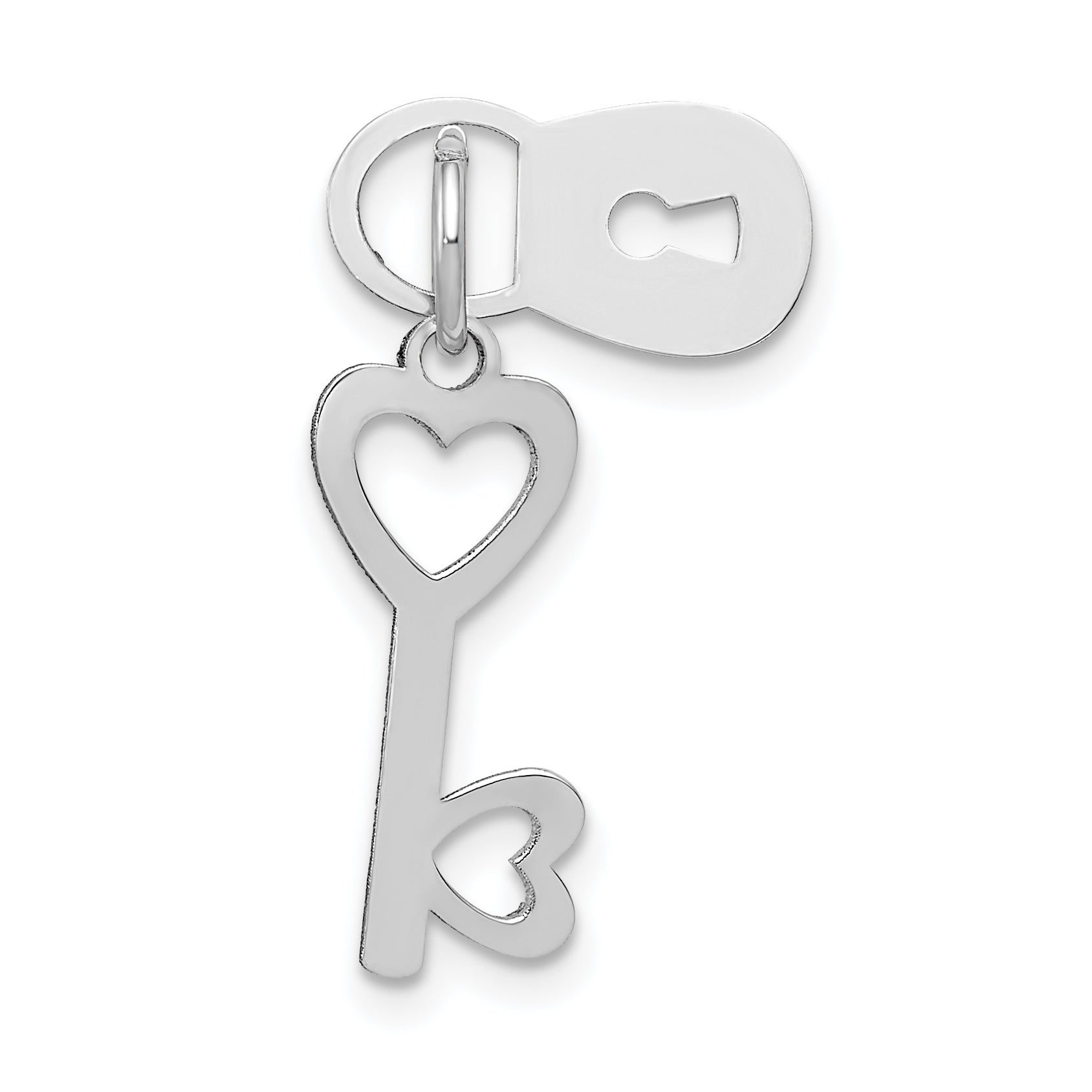 14k White Gold 14k White Gold Polished Moveable Lock and Heart Key Charm