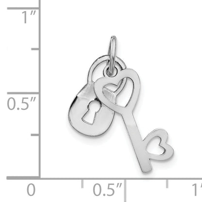 14k White Gold 14k White Gold Polished Moveable Lock and Heart Key Charm