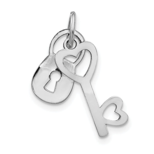 14k White Gold 14k White Gold Polished Moveable Lock and Heart Key Charm