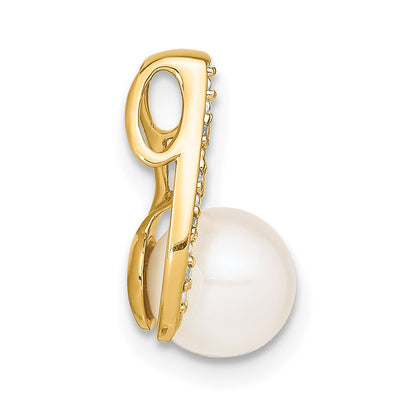 14K Yellow & Rhodium 7 8mm Button White Fwc Pearl And Diamond Pendant