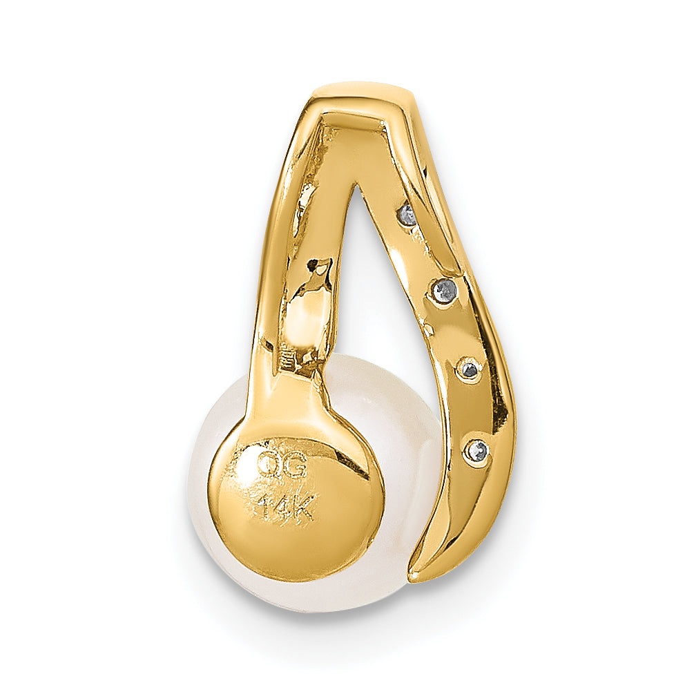14K Yellow & Rhodium 7 8mm Button White Fwc Pearl And Diamond Pendant