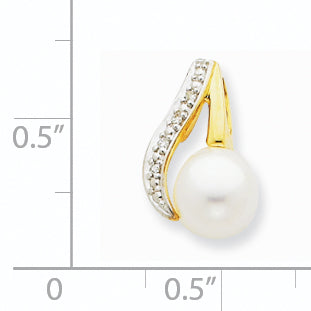 14K Yellow & Rhodium 7 8mm Button White Fwc Pearl And Diamond Pendant