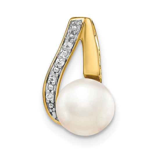 14K Yellow & Rhodium 7 8mm Button White Fwc Pearl And Diamond Pendant