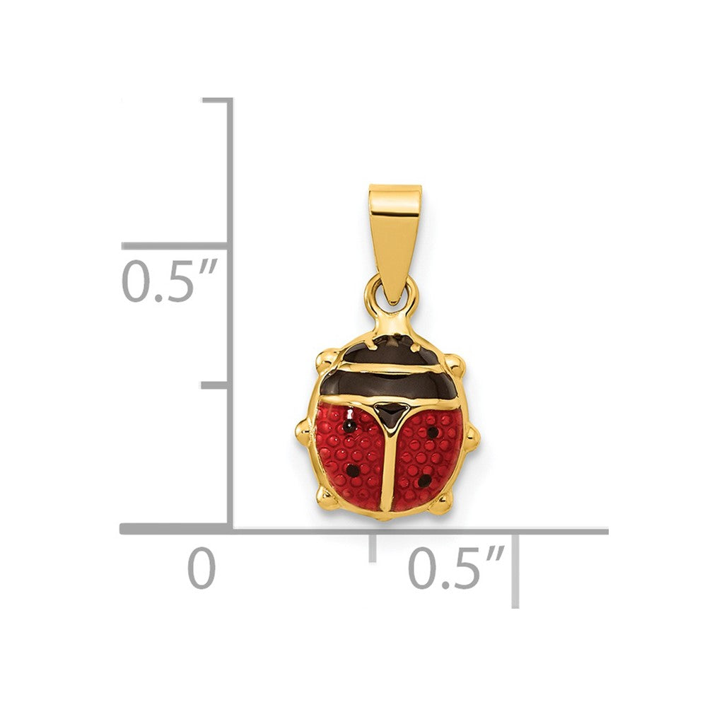 14K Yellow Gold Polished Red/Black Enamel Ladybug Pendant