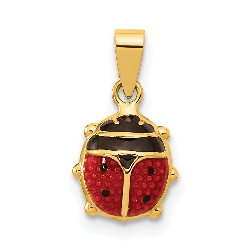 14K Yellow Gold Polished Red/Black Enamel Ladybug Pendant