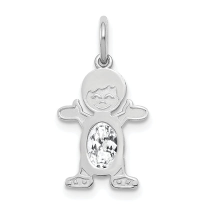 14k White Gold 14K White Gold Boy 6x4 Oval Genuine White Topaz-April