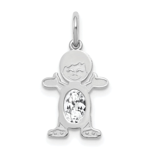 14k White Gold 14K White Gold Boy 6x4 Oval Genuine White Topaz-April