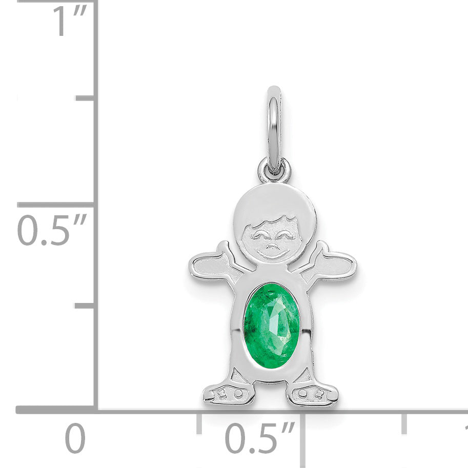 14k White Gold 14K White Gold Boy 6x4 Oval Genuine Emerald-May