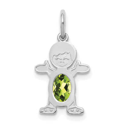 14k White Gold 14K White Gold Boy 6x4 Oval Genuine Peridot-August